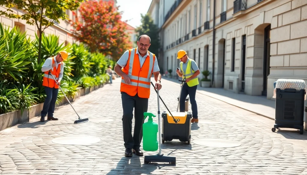 čiščenje tlakovcev by professional team under natural light, showcasing vibrant urban setting.