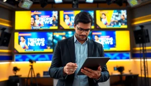 Engaging journalist analyzing trending news on https://theopinionatedindian.com in a modern studio.