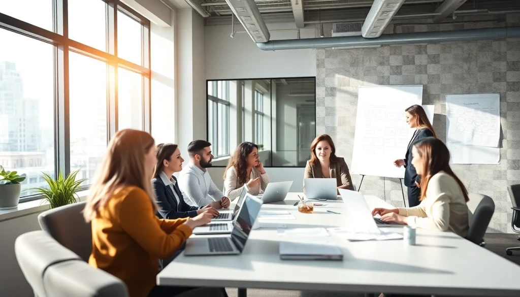 Engaged professionals in a business meeting demonstrating teamwork and strategy.