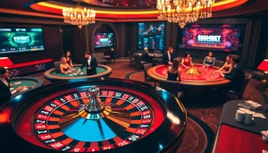 Players enjoy the thrill of gambling at https://sshbet.io/ with a live roulette table and vibrant casino atmosphere.