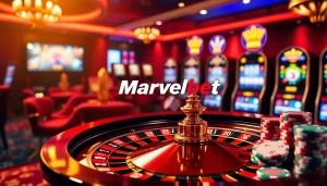 Marvelbet offers a thrilling online casino experience with roulette wheels and poker chips.