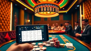 Engage with thrilling games on the 9Dbet App, showcasing a casino table with vibrant chips and cards.