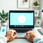 Crop image in circle using an online tool in a modern workspace setup.