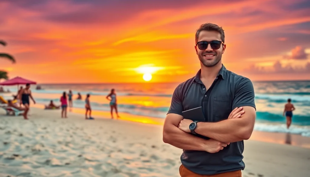 Engage with customized trips at http://datanisle.com showcasing a beach sunset and joyful travelers.