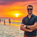 Engage with customized trips at http://datanisle.com showcasing a beach sunset and joyful travelers.