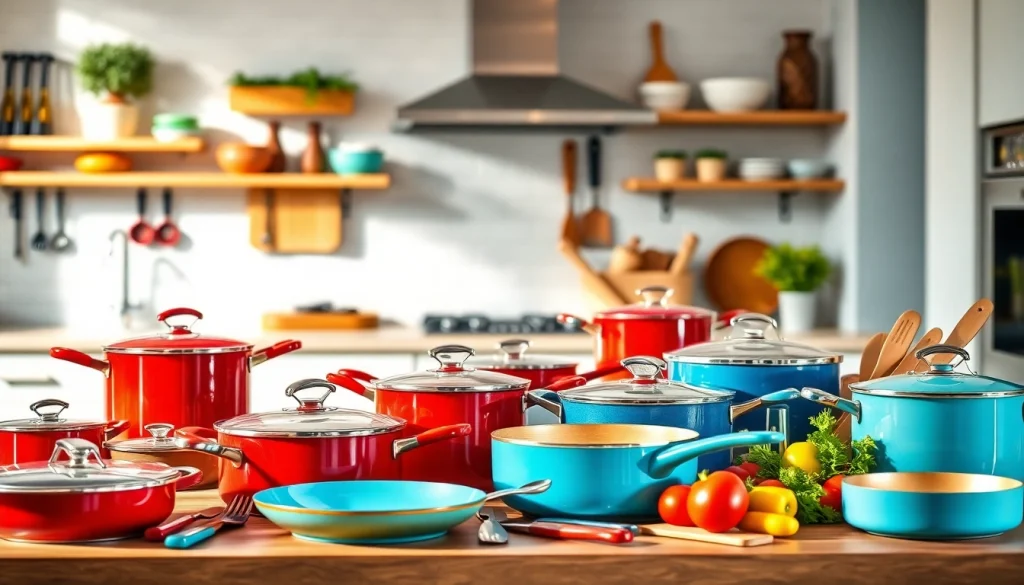 Showcasing premium kitchenware NZ on a stylish kitchen countertop with vibrant colors and textures.