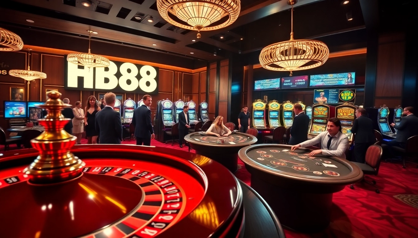 Players enjoying thrilling moments at HB88's casino tables, capturing excitement and luxury.