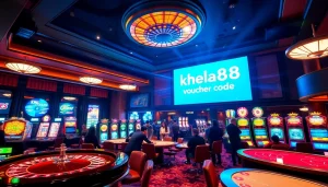 Win big with the khela88 voucher code at a vibrant casino featuring roulette and slot machines.