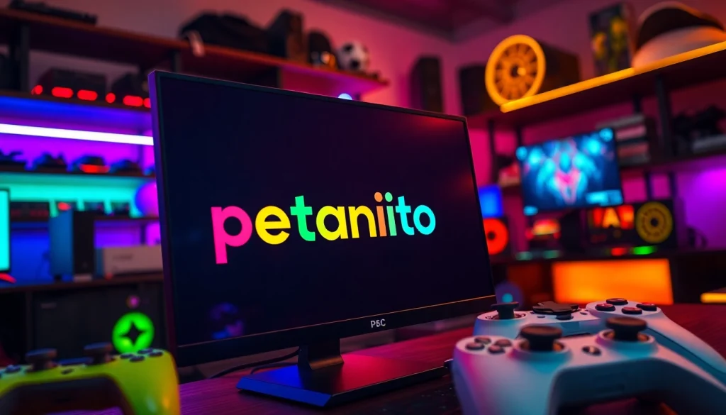 Menampilkan petanitoto pada layar komputer dengan setup gaming yang energik dan modern.