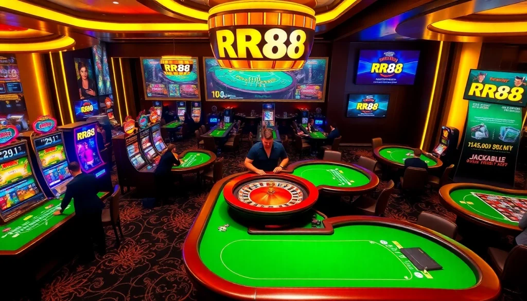 Experience the thrill of RR88 casino with modern tables and vibrant slot machines.