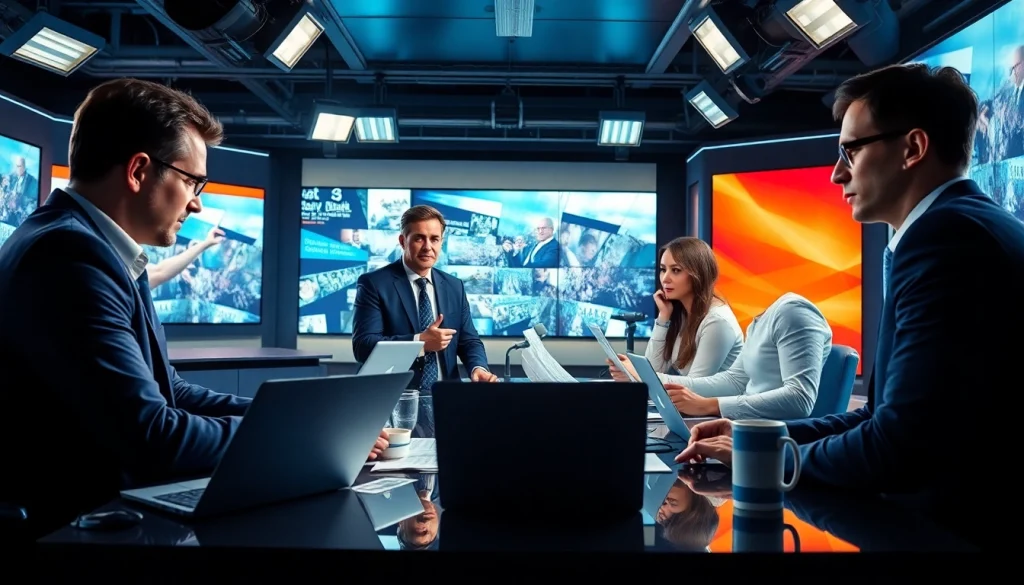 Engaged reporters working on Usa Today news stories in a dynamic newsroom.