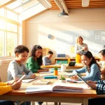 Dynamic education scene showcasing students engaged in innovative learning activities.
