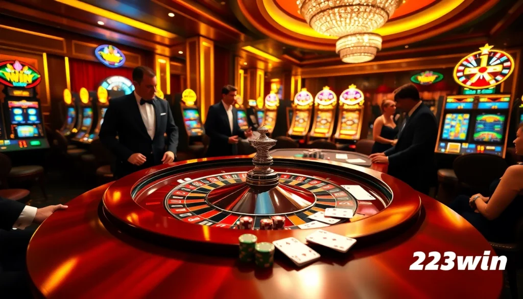 Experience excitement at a luxurious casino table with 23win gaming action.
