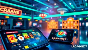 LAGAGAME77 digital gaming interface showcasing vibrant slot games and an interactive atmosphere.