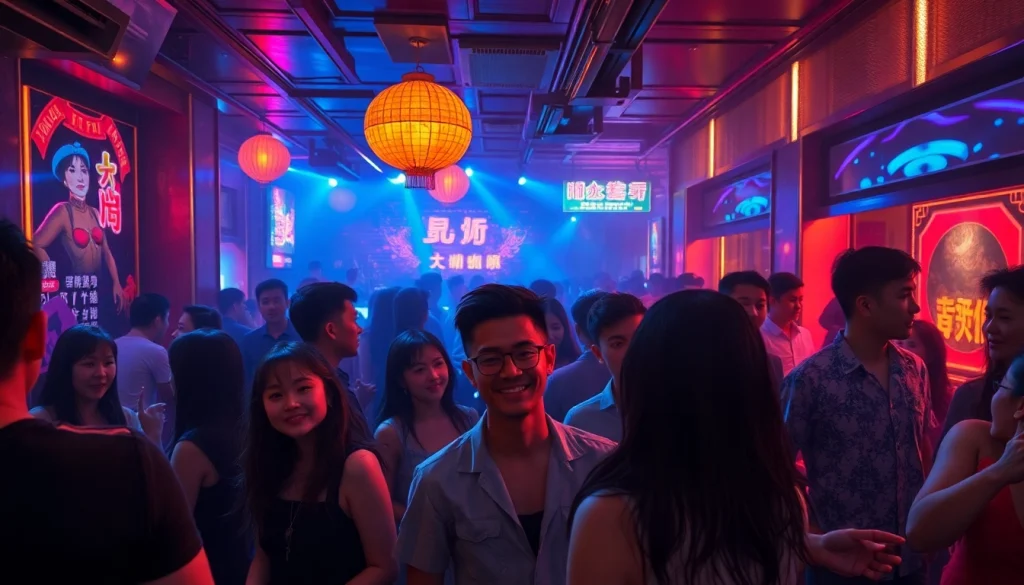 上海夜总会的动态夜生活场景，映照网红黑料文化，呈现丰富色彩与充满活力的人群。