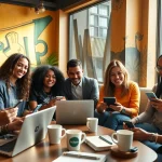 OnlyFans creators near me engaging and collaborating in a trendy café setting, showcasing creativity and community.