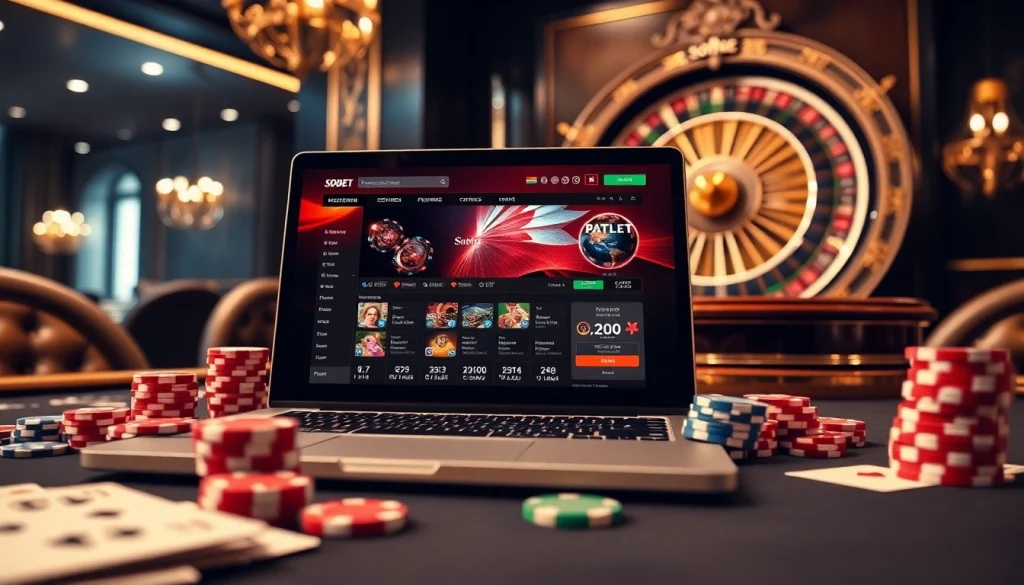 Sbobet online gambling interface combined with elegant casino elements for thrilling gaming.