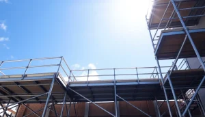 Streamlined scaffolding hire in Whangarei depicted at a construction site, ensuring safety and accessibility.