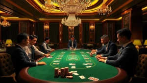 SBOBET's luxurious online betting scene featuring a sophisticated gambling table with poker chips and cards, showcasing excitement.
