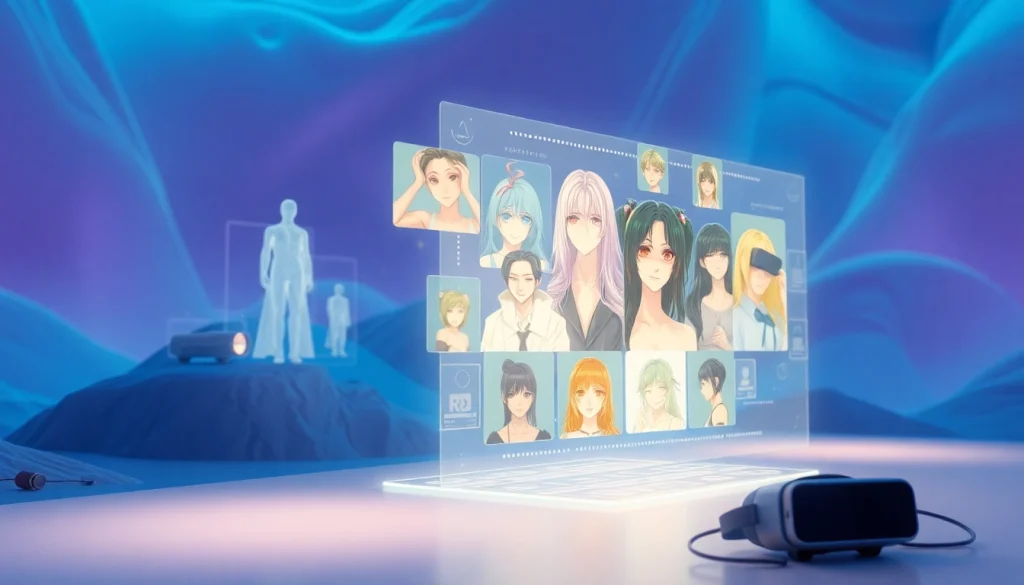 NSFW AI-generated characters in a futuristic digital landscape with holographic displays.