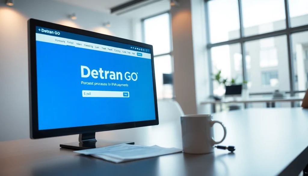 Efficient workspace featuring Detran GO portal for easy IPVA payments.