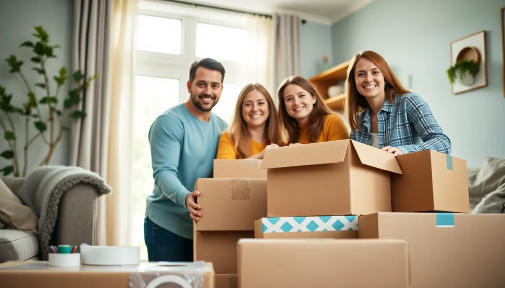 Moving Experts assisting a family with packing in a warm, inviting home environment.