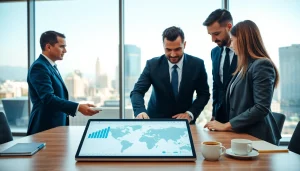 Find competitor customer list using a digital map in a modern office setting.