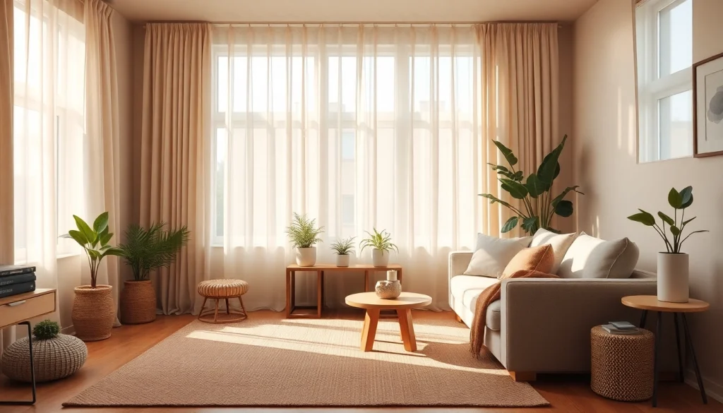 Verduisterende gordijnen transformeren de woonkamer tot een rustige ruimte met optimale privacy.