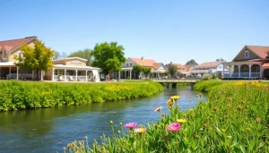 Scenic view of Clarksburg, CA, featuring vibrant nature and charming architecture.