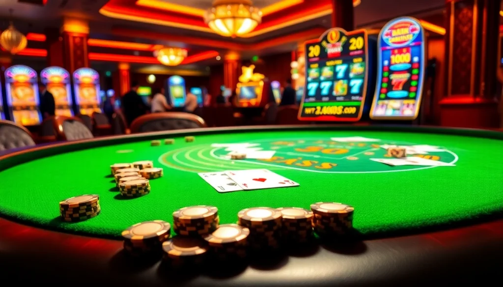 Experience the thrill of winning at i9bet's vibrant casino featuring roulette, cards, and bright slot machines.