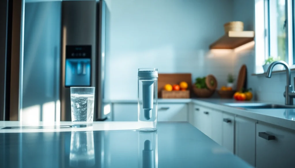 Waterdrop 4396841 Replacement for Everydrop® Filter 3 showcased in a modern kitchen with fresh fruits and clean water.