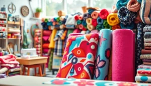 Bekijk gedessineerde fleece stoffen met unieke patronen in een creatieve werkruimte.