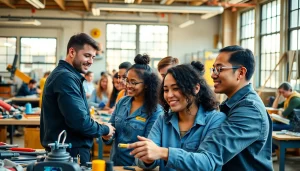 Students practicing skills at trade schools in southern California, fostering collaboration and hands-on learning.