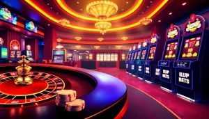 Experience the thrill of nhà cái i5bet with lively gaming elements including roulette and slot machines.