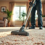 Engaging carpet cleaning roseville ca service showcasing a technician at work in a cozy living room