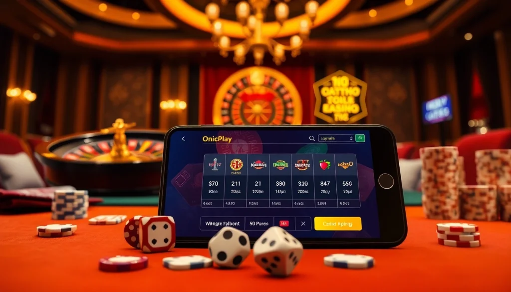 Experience the excitement of link alternatif onicplay with a dynamic mobile gambling interface and casino elements.