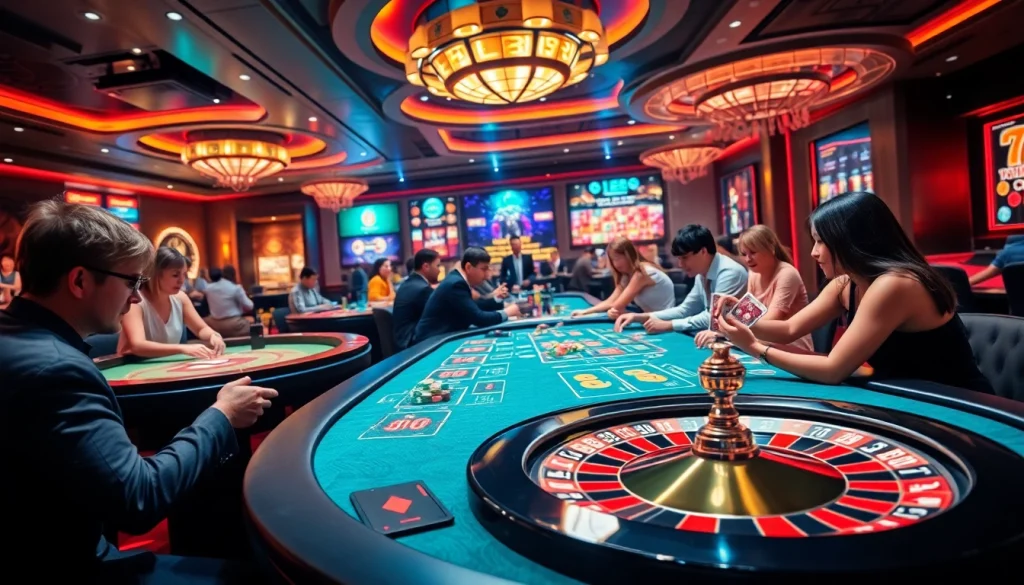 Experience thrilling gaming at BJ38 with vibrant casino tables and exciting roulette.