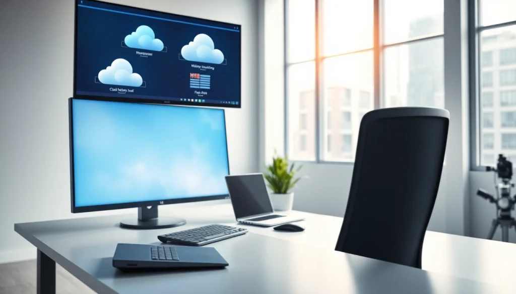 Engaging virtual desktop setup showcasing modern work tools and cloud applications for efficient productivity.