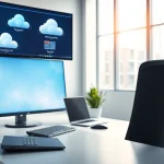 Engaging virtual desktop setup showcasing modern work tools and cloud applications for efficient productivity.