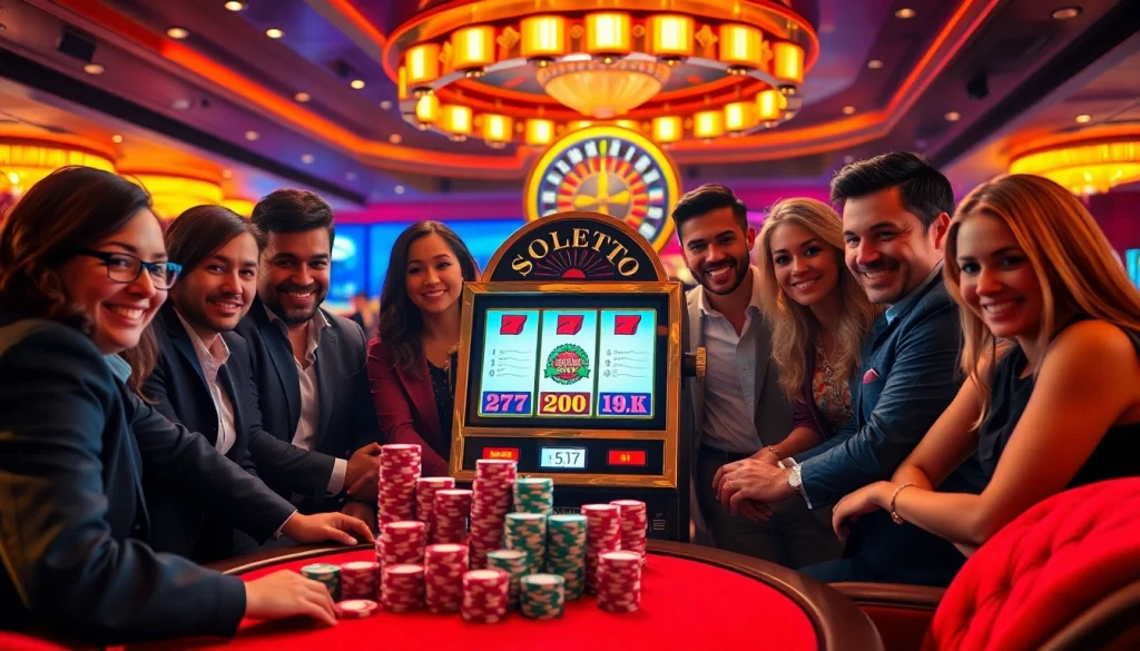 Players enjoying their time at a glamorous slot machine, reflecting the excitement of slot depo 5k.