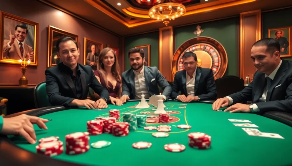 mmoo players engaging at a vibrant poker table, showcasing excitement with colorful chips and cards.