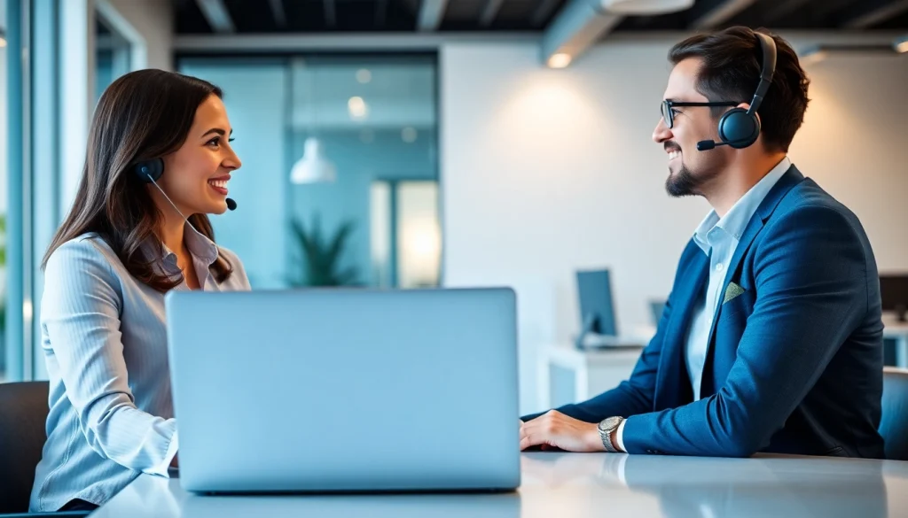 Illustrating a frictionless warranty experience through a professional interaction in a modern office.