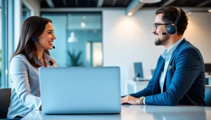 Illustrating a frictionless warranty experience through a professional interaction in a modern office.