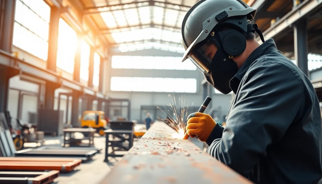 Engineered structural steel fabrication illustrated with a welder showcasing craftsmanship.