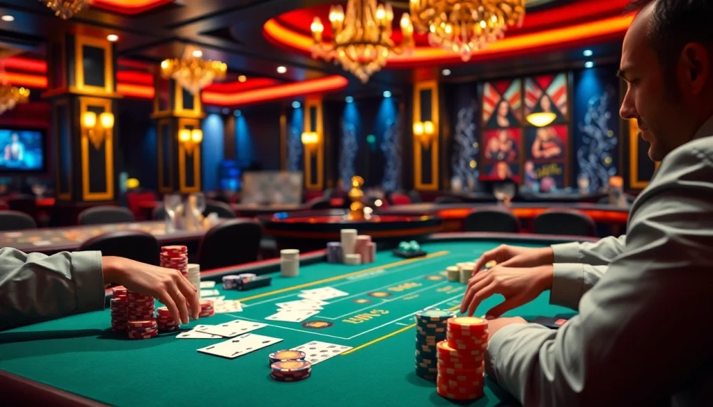 Genuine ABC8 poker action scene showcasing a luxurious table with vibrant chips and focused players.