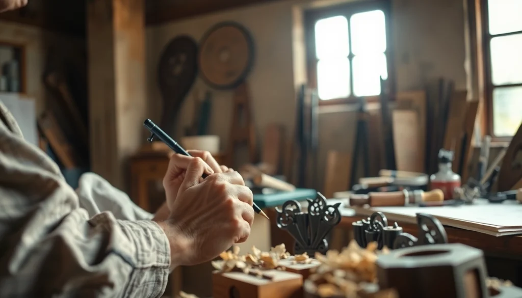 Artisan skillfully crafting laoutaris designs in a traditional workshop.