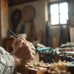 Artisan skillfully crafting laoutaris designs in a traditional workshop.
