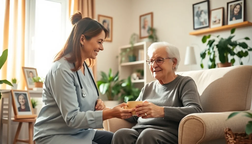 Providing compassionate in home care austin tx with a caregiver assisting a senior.