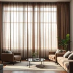 Verduisterende gordijnen die elegant een moderne woonkamer sieren met natuurlijke verlichting.