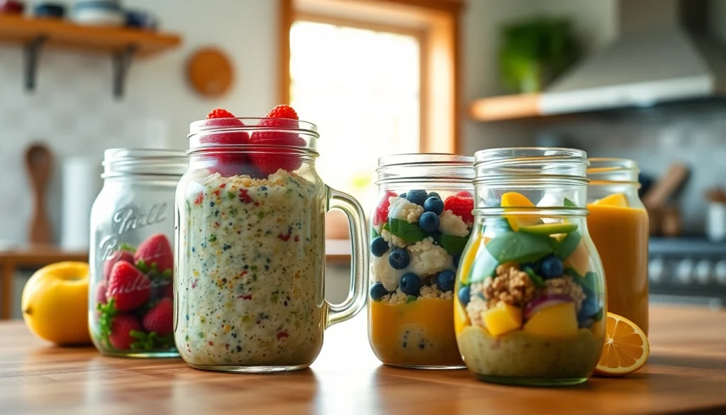 Showcase delicious meals from https://masonjarbreakfast.com featuring vibrant mason jar breakfast ideas.